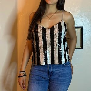 New Zara Gold/White Sequin Top